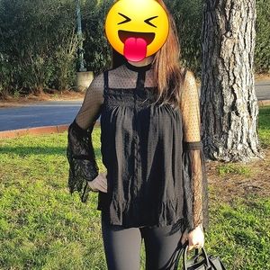 River island lace mesh black blouse polka-dot